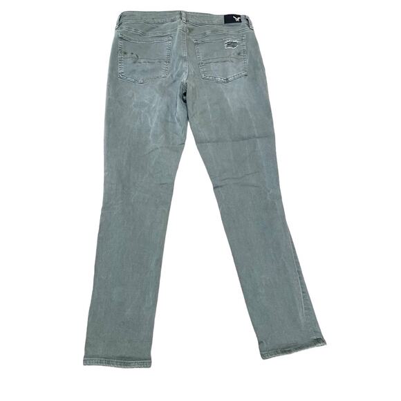 American Eagle Olive Twill Super Stretch Jeans, Distressed, Ladies Size 14 Reg. - Picture 2 of 5